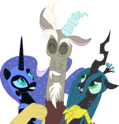 Size: 10372x10800 | Tagged: safe, artist:red-pear, discord, nightmare moon, queen chrysalis, g4, absurd resolution, antagonist, protagonist, simple background, transparent background, vector