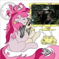 Size: 793x792 | Tagged: safe, artist:nyashaponyasha, oc, cuddling, dark souls, dark souls 2, ponified, sisters, snuggling