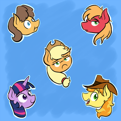 Size: 500x500 | Tagged: safe, artist:nekocrispy, applejack, big macintosh, braeburn, caramel, twilight sparkle, earth pony, pony, g4, bisexual, caraburn, carajackmac, gay, male, ship:carajack, ship:caralight, ship:caramac, shipping, stallion, straight