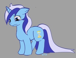 Size: 1995x1527 | Tagged: safe, artist:zabchan, minuette, pony, unicorn, g4, crying, female, gray background, looking down, sad, simple background, solo, wavy mouth