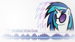 Size: 1920x1080 | Tagged: safe, artist:2bitmarksman, artist:qqwich, dj pon-3, vinyl scratch, pony, unicorn, g4, female, horn, mare, minimalist, solo, sunglasses, text, vector, wallpaper