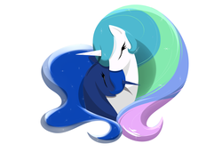 Size: 3200x2300 | Tagged: safe, artist:zombie-burrito, princess celestia, princess luna, g4, eyes closed, neck nuzzle, nuzzling, simple background