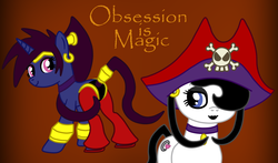 Size: 1024x602 | Tagged: safe, artist:thelordofdust, oc, oc only, oc:maneia, oc:nocturna, banner, cosplay, halloween, nightmare night, obsession is magic, risky boots, shantae
