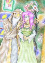 Size: 1236x1742 | Tagged: safe, artist:sinaherib, discord, fluttershy, human, g4, keep calm and flutter on, duo, humanized, light skin, traditional art