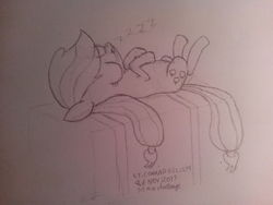 Size: 3264x2448 | Tagged: safe, artist:lt. conrad gillitt, applejack, g4, female, monochrome, on back, sleeping, solo, traditional art