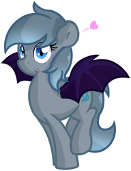 Size: 886x1153 | Tagged: safe, artist:furrgroup, oc, oc only, oc:dreamscape, bat pony, pony, cute, fangs, female, heart, looking at you, mare, open mouth, raised leg, simple background, smiling, solo, spread wings, standing