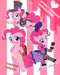 Size: 965x1200 | Tagged: safe, artist:momo, pinkie pie, g4, blushing, clothes, cute, diapinkes, dress, embarrassed, female, fundoshi, loincloth, pixiv, saloon pinkie, solo, sumo, tuxedo