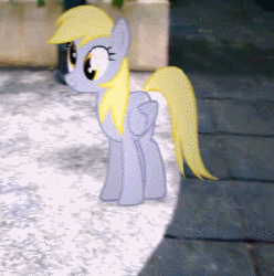 Size: 254x256 | Tagged: safe, derpy hooves, pegasus, pony, g4, animated, female, irl, looking at you, mare, photo, ponies in real life, smiling, solo