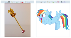 Size: 533x284 | Tagged: safe, rainbow dash, twilight sparkle, derpibooru, g4, exploitable meme, juxtaposition, juxtaposition win, meme, meta, twilight scepter