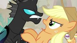 Size: 1920x1080 | Tagged: safe, screencap, applejack, changeling, a canterlot wedding, g4, hub logo, out of context