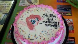 Size: 1632x920 | Tagged: source needed, useless source url, safe, pinkie pie, g4, adolf hitler, cake, food, food art, frosting, hitler did nothing wrong, irl, photo, solo, sprinkles