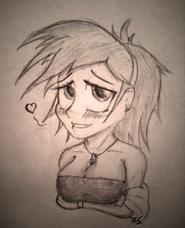 Size: 1024x1264 | Tagged: safe, artist:tunderi, rainbow dash, equestria girls, g4, blushing, bracelet, breasts, busty rainbow dash, cleavage, clothes, dress, female, heart, humanized, jewelry, monochrome, necklace, sketch, smiling, solo