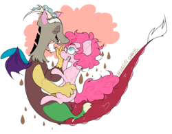 Size: 1249x975 | Tagged: safe, artist:smashitsnuff, discord, pinkie pie, g4, chocolate rain, female, male, ship:discopie, shipping, straight, thick eyebrows