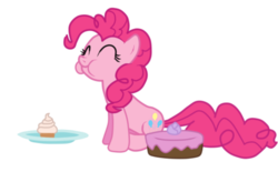 Size: 550x341 | Tagged: safe, artist:angeli98ca, pinkie pie, a bird in the hoof, g4, my little pony: friendship is magic, cake, chewing, cupcake, eyes closed, female, simple background, sitting, solo, transparent background, vector