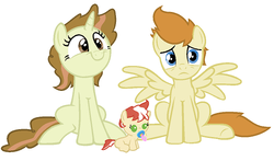 Size: 569x335 | Tagged: safe, artist:unoriginai, oc, oc only, oc:angel cake, oc:coffee cake, oc:velvet cake, earth pony, pegasus, pony, unicorn, brother and sister, cakecest, family, goddamnit unoriginai, incest, offspring, parent:pound cake, parent:pumpkin cake, parents:cakecest, product of incest, shipping, siblings