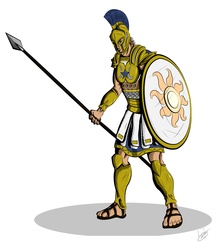 Size: 2900x3300 | Tagged: safe, artist:ljaymlp, human, armor, helmet, hoplite, humanized, light skin, male, royal guard, shield, solo, spear, weapon