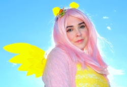 Size: 960x661 | Tagged: safe, artist:lochlan o'neil, fluttershy, human, g4, clothes, cosplay, irl, irl human, photo, solo, sweater, sweatershy