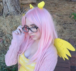 Size: 960x897 | Tagged: safe, artist:lochlan o'neil, fluttershy, human, g4, cleavage, cosplay, female, glasses, hipster, hipstershy, irl, irl human, photo, solo