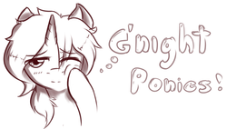 Size: 1280x726 | Tagged: safe, artist:imspainter, oc, oc only, oc:paint pints, pony, unicorn, ask paint pints, good night, goodnight, monochrome, sketch, solo, tumblr