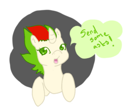 Size: 564x495 | Tagged: safe, artist:weedbutt, oc, oc only, oc:gusty greens, pony, unicorn, ask, female, gustygreens, horn, mare, solo, unicorn oc