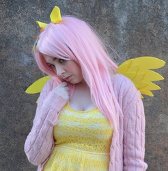 Size: 3050x3099 | Tagged: safe, artist:lochlan o'neil, fluttershy, human, g4, clothes, cosplay, irl, irl human, photo, solo, sweater, sweatershy