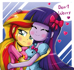 Size: 850x803 | Tagged: safe, artist:the-butch-x, sunset shimmer, twilight sparkle, alicorn, equestria girls, g4, blushing, bow, breasts, crying, cute, duo, eyes closed, female, forgiveness, frown, heart, heartwarming, hug, lesbian, moon, sad, shimmerbetes, ship:sunsetsparkle, shipping, smiling, sweet dreams fuel, twilight sparkle (alicorn)