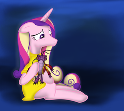 Size: 2398x2151 | Tagged: safe, artist:cartuneslover16, princess cadance, g4, clothes, doll, female, floppy ears, frown, javier rios, monsters university, sad, shirt, sitting, solo
