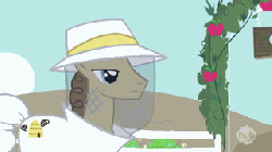 Size: 320x180 | Tagged: safe, screencap, parcel post, post haste, earth pony, pony, castle mane-ia, g4, animated, beekeeper, clothes, gif, hub logo, loop, male, solo, stallion, sweet apple acres, talking
