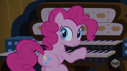 Size: 718x403 | Tagged: safe, screencap, pinkie pie, earth pony, pony, castle mane-ia, g4, balloonbutt, butt, female, hub logo, hubble, mare, musical instrument, organ, organ to the outside, plot, solo