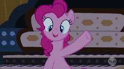 Size: 640x360 | Tagged: safe, screencap, angel bunny, applejack, fluttershy, pinkie pie, rarity, spike, pony, castle mane-ia, animated, gif, hub logo, musical instrument, organ, organ to the outside, spikeabuse, spring