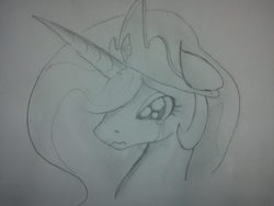 Size: 2592x1944 | Tagged: safe, artist:zev, princess celestia, g4, crying, female, grayscale, monochrome, solo