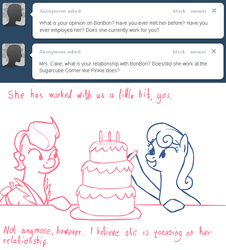 Size: 1156x1280 | Tagged: safe, artist:cythocalypse, bon bon, cup cake, sweetie drops, ask mrs cake, g4, cake, tumblr