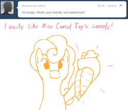 Size: 1274x1096 | Tagged: safe, artist:cythocalypse, carrot top, golden harvest, ask mrs cake, g4, carrot, female, solo, tumblr