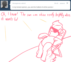 Size: 1276x1102 | Tagged: safe, artist:cythocalypse, cup cake, ask mrs cake, g4, chair, female, sitting, solo, sunglasses, tumblr