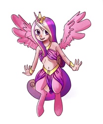 Size: 2000x2400 | Tagged: safe, artist:raph13th, oc, oc only, oc:venus, satyr, belly button, bocas top, female, looking at you, midriff, open mouth, parent:oc:anon, parent:princess cadance, simple background, solo, spread wings, white background, wings