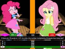 Size: 720x540 | Tagged: safe, artist:j4lambert, fluttershy, pinkie pie, equestria girls, g4, 176, 5280, bout, feet, game, mile, million, million second quiz, msq, nbc, quiz, second, show, trivia, yards