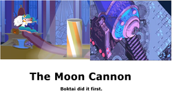 Size: 1014x568 | Tagged: safe, princess celestia, g4, boktai, cannon, friendship is magic bitch