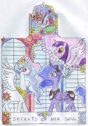 Size: 750x1064 | Tagged: safe, artist:chatsium, princess celestia, princess luna, twilight sparkle, alicorn, pony, g4, canterlot, dark, evil, female, fire, mare, stars, twilight sparkle (alicorn)