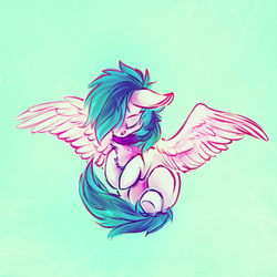 Size: 500x500 | Tagged: safe, artist:syntactics, oc, oc only, oc:storm cloud, clothes, eyes closed, floppy ears, fluffy, scarf, solo, spread wings