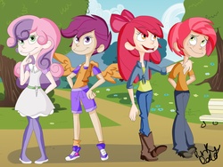 Size: 1600x1200 | Tagged: safe, artist:2-lettdodd, apple bloom, babs seed, scootaloo, sweetie belle, human, g4, cutie mark crusaders, humanized, light skin, winged humanization