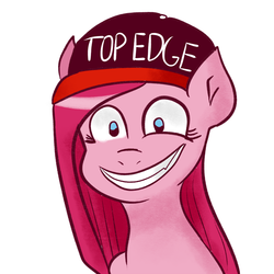 Size: 900x900 | Tagged: artist needed, safe, pinkie pie, g4, baseball cap, edgy, female, grin, hat, pinkamena diane pie, reaction image, smiling, solo, top gun