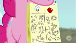 Size: 1366x768 | Tagged: safe, screencap, pinkie pie, castle mane-ia, g4, female, mouth hold, solo