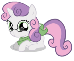 Size: 328x268 | Tagged: artist needed, safe, sweetie belle, pony, unicorn, g4, female, filly, glasses, hello-sweetie-belle, lying down, prone, simple background, solo, transparent background