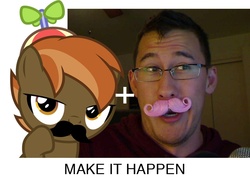 Size: 800x595 | Tagged: safe, artist:lahirien, artist:zaedrin, button mash, earth pony, g4, button 'stache, button stache, colt, crossover, exploitable meme, foal, hat, make it happen, male, markiplier, meme, moustache, propeller hat, warfstache, wilfred warfstache