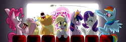 Size: 2362x784 | Tagged: safe, artist:terkatoriam, applejack, derpy hooves, fluttershy, pinkie pie, rainbow dash, rarity, twilight sparkle, alicorn, pony, g4, season 4, female, mane six, mare, twilight sparkle (alicorn)