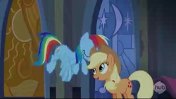 Size: 960x537 | Tagged: safe, screencap, applejack, rainbow dash, castle mane-ia, g4, my little pony: friendship is magic, out of context, win