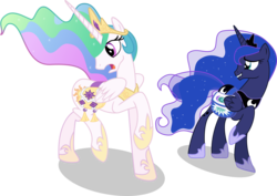 Size: 3723x2632 | Tagged: safe, artist:vector-brony, princess celestia, princess luna, g4, princess twilight sparkle (episode), lip bite, no tail, saddle bag, simple background, transparent background, vector