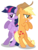 Size: 4518x6000 | Tagged: safe, artist:masem, applejack, changeling, earth pony, pony, unicorn, a canterlot wedding, g4, my little pony: friendship is magic, absurd resolution, bipedal, duo, fake twilight, female, grin, mare, simple background, smiling, transparent background, unicorn twilight, vector