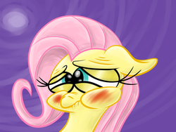 Size: 1024x768 | Tagged: safe, artist:nocturnalmeteor, fluttershy, g4, blushing, female, scrunchy face, solo