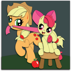 Size: 894x893 | Tagged: safe, artist:the-paper-pony, apple bloom, applejack, earth pony, pony, g4, female, filly, foal, mare, papercraft, paperlike, stool